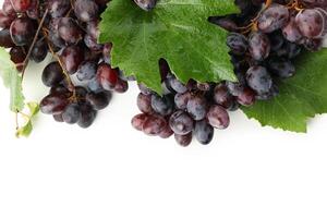 Ripe grape with leaves isolated on white background photo