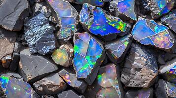 Vibrant opal texture background showcasing colorful gemstone patterns on a rocky surface photo