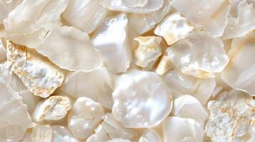 Close-up view of natural pearls on a light background showcasing their unique shapes and textures photo