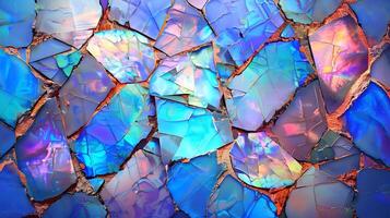 Vibrant opal texture background featuring colorful shards and unique patterns in blue hues photo