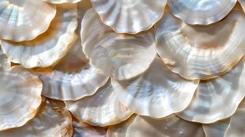 Natural pearlescent shells arranged harmoniously on a soft background during bright daylight photo