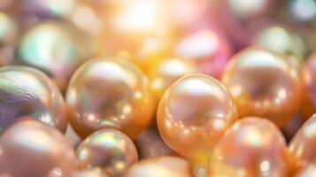 A close-up view of shimmering pearls on a soft background highlighting their natural beauty photo