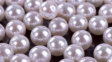 Beautiful arrangement of lustrous pearls on a dark surface creating an elegant background photo