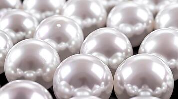 Close-up view of lustrous pearls arranged elegantly against a soft, textured background photo