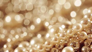 Elegant display of lustrous pearls on a shimmering background capturing light and texture photo
