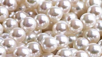 Collection of lustrous pearls resting on a soft surface for a luxurious decorative purpose photo
