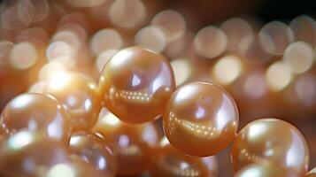 Beautiful pearls shining against a soft background in an elegant display of luxury and refinement photo