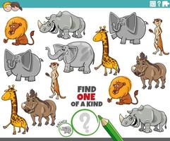one of a kind activity game with cartoon wild animals vector
