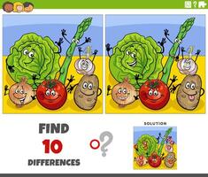 differences activity with cartoon vegetables characters group vector