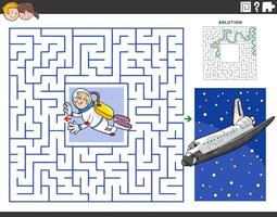 maze activity with cartoon astronaut and space shuttle vector