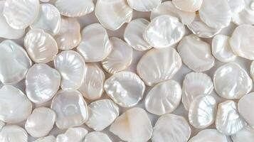 A close-up view of beautiful pearl shell pieces on a soft background displaying their luster photo