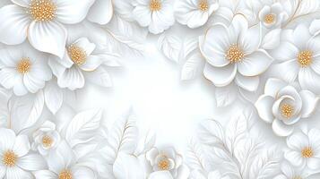 White and gold Rococo floral relief background with intricate designs and detailing photo