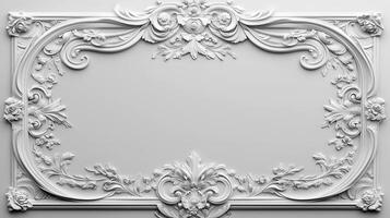 Elegant Rococo white and gold floral relief design with intricate detailing on a textured background photo