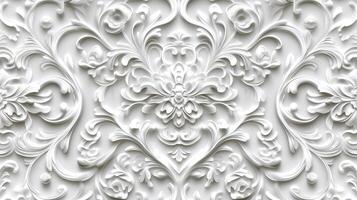 Elegant Rococo white and gold floral relief design with intricate detailing in a luxurious setting photo