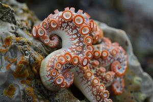 Octopus resting on a rock showing its colorful tentacles photo