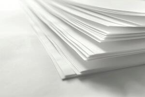 Stack of blank white paper sheets creating abstract background photo