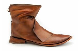 Brown leather boot standing on white background photo