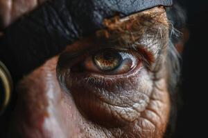 Senior man with eyepatch showing expression of wisdom and experience photo