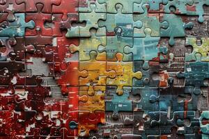 Colorful puzzle showing concept of problem solving, teamwork and challenge photo
