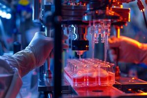 Scientist using high tech equipment for medical analysis and testing photo