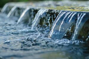 Water cascading down stone steps in tranquil setting photo