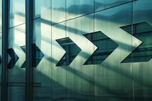 Sunlight creating abstract pattern of arrows on modern building facade photo