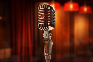 Old-fashioned Retro microphone. Generate Ai photo