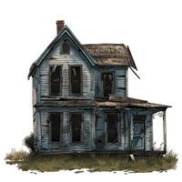 Old abandoned house falling apart with boarded up windows photo