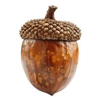 Close up of a shiny brown acorn isolated on transparent background photo