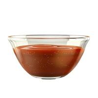 Glass bowl filled with caramel sauce on white background photo