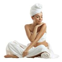 Serene beauty in spa attire with transparent background photo