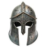 Ancient metal spartan helmet isolated on white background photo