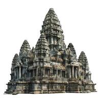 Ancient angkor wat temple showing detailed stone carvings on a white background photo