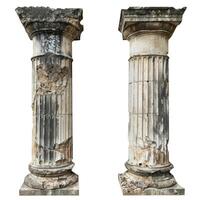 Two ancient greek columns showing deterioration from weathering photo