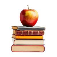 Apple on stack of books with transparent background photo
