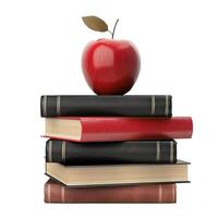 Red apple resting on stack of books symbolizing education photo