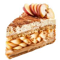 Decadent apple caramel cake slice on transparent background photo