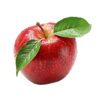 Fresh red apple with leaf on transparent background photo