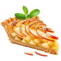Delicious apple pie with slices arranged on top isolated on white background photo