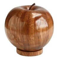 Wooden apple sculpture isolated on transparent background photo