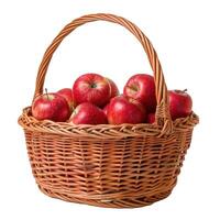 Fresh red apples in wicker basket isolated on transparent background photo