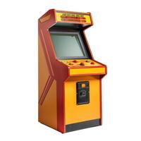 Old arcade game console machine with blank screen isolated on white background photo