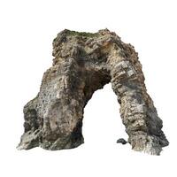 Impressive natural arch forming in a tall cliff on the coast photo