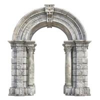 Antique white stone archway with ionic order columns on white background photo