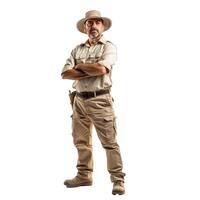 Confident park ranger with crossed arms posing on white background photo