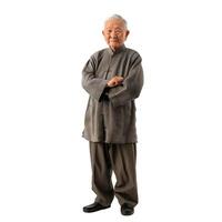 Confident senior man standing with arms crossed on white background photo