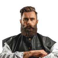 Handsome bearded man with folded arms posing in studio photo