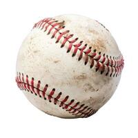 Worn baseball showing game use with red stitching photo