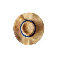 Classic straw hat lying upside down isolated on white background photo