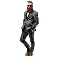 Stylish bearded man in suit on transparent background photo
